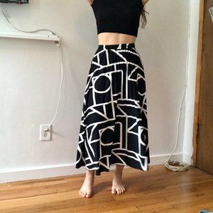 Long Black and White Patterned Skirt